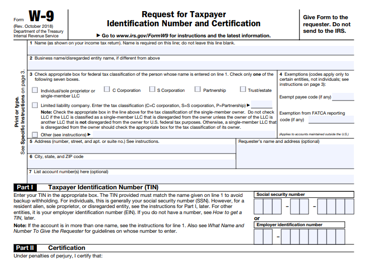 W9 Tax Form Image